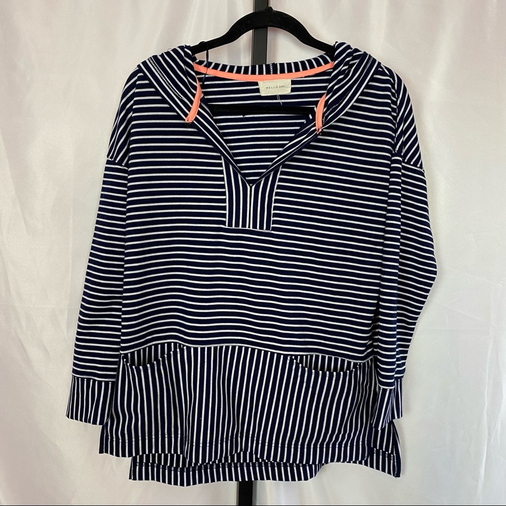 Melloday Striped Pullover Hooded Sweater, size Medium